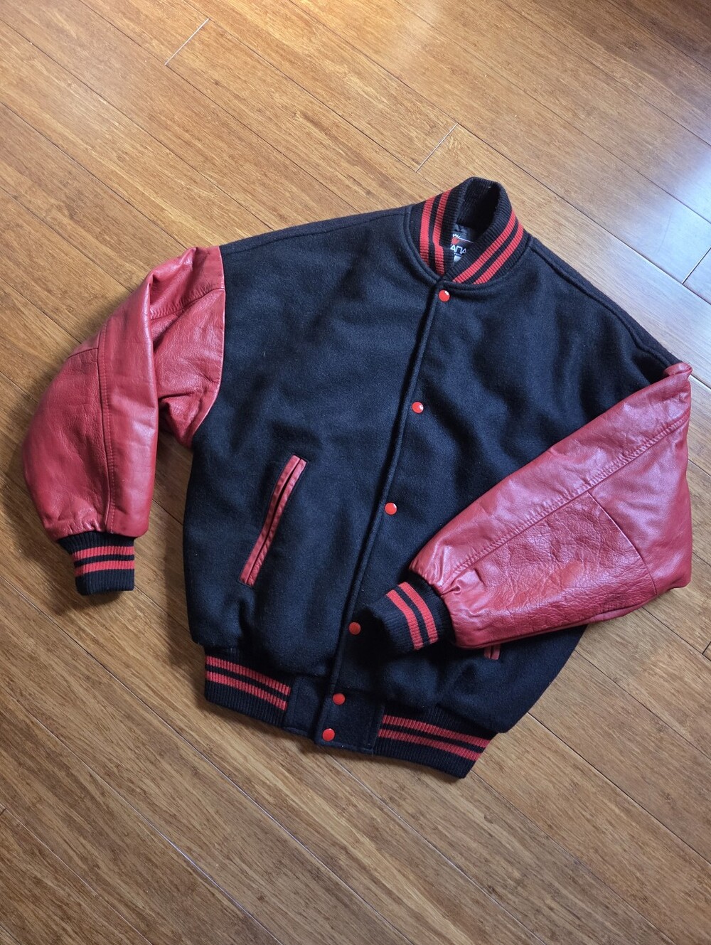 Classic Vintage Canada Sportswear Wool Leather Varsity Jacket Red Black M